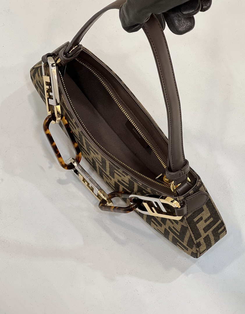 Fendi 8BS068 O¡¯Lock Swing Brown and fox fur pouch 8573