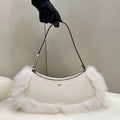 Fendi 8BS068ALS9F1IVS O¡¯Lock Swing Camellia leather and fox fur pouch 8573 White - Default Title - View 1