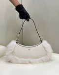 Fendi 8BS068ALS9F1IVS O¡¯Lock Swing Camellia leather and fox fur pouch 8573 White