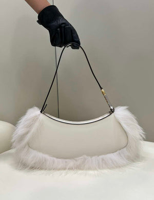 Fendi 8BS068ALS9F1IVS O¡¯Lock Swing Camellia leather and fox fur pouch 8573 White - Default Title - View 2