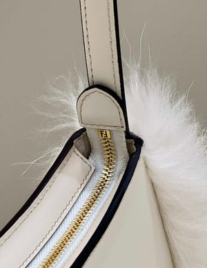 Fendi 8BS068ALS9F1IVS O¡¯Lock Swing Camellia leather and fox fur pouch 8573 White - Default Title - View 5