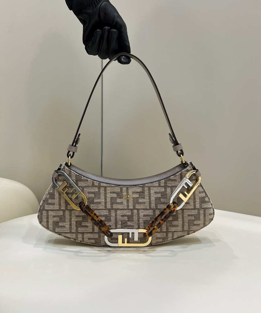 Fendi 8BS068 O¡¯Lock Swing Gray and fox fur pouch 8573