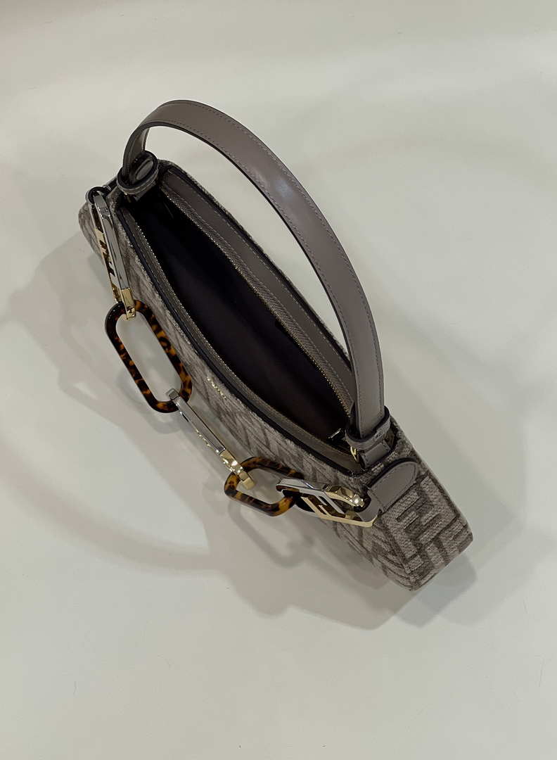 Fendi 8BS068 O¡¯Lock Swing Gray and fox fur pouch 8573