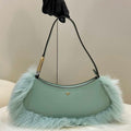 Fendi 8BS068ALS9F1IVT O¡¯Lock Swing Green leather and fox fur pouch 8573 - Default Title - View 1