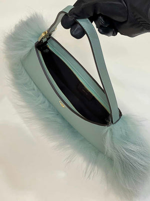Fendi 8BS068ALS9F1IVT O¡¯Lock Swing Green leather and fox fur pouch 8573 - Default Title - View 7