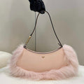 Fendi 8BS068ALS9F1IVT O¡¯Lock Swing Pale pink leather and fox fur pouch 8573 - Default Title - View 1