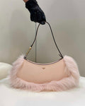 Fendi 8BS068ALS9F1IVT O¡¯Lock Swing Pale pink leather and fox fur pouch 8573