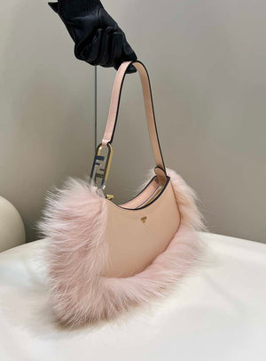 Fendi 8BS068ALS9F1IVT O¡¯Lock Swing Pale pink leather and fox fur pouch 8573 - Default Title - View 2