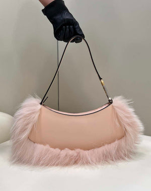 Fendi 8BS068ALS9F1IVT O¡¯Lock Swing Pale pink leather and fox fur pouch 8573 - Default Title - View 3