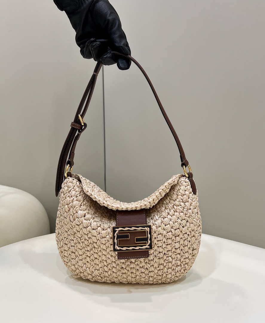Fendi 8BS069 Fendi Beige raffia bag Croissant bag 8373 - Default Title - View 1
