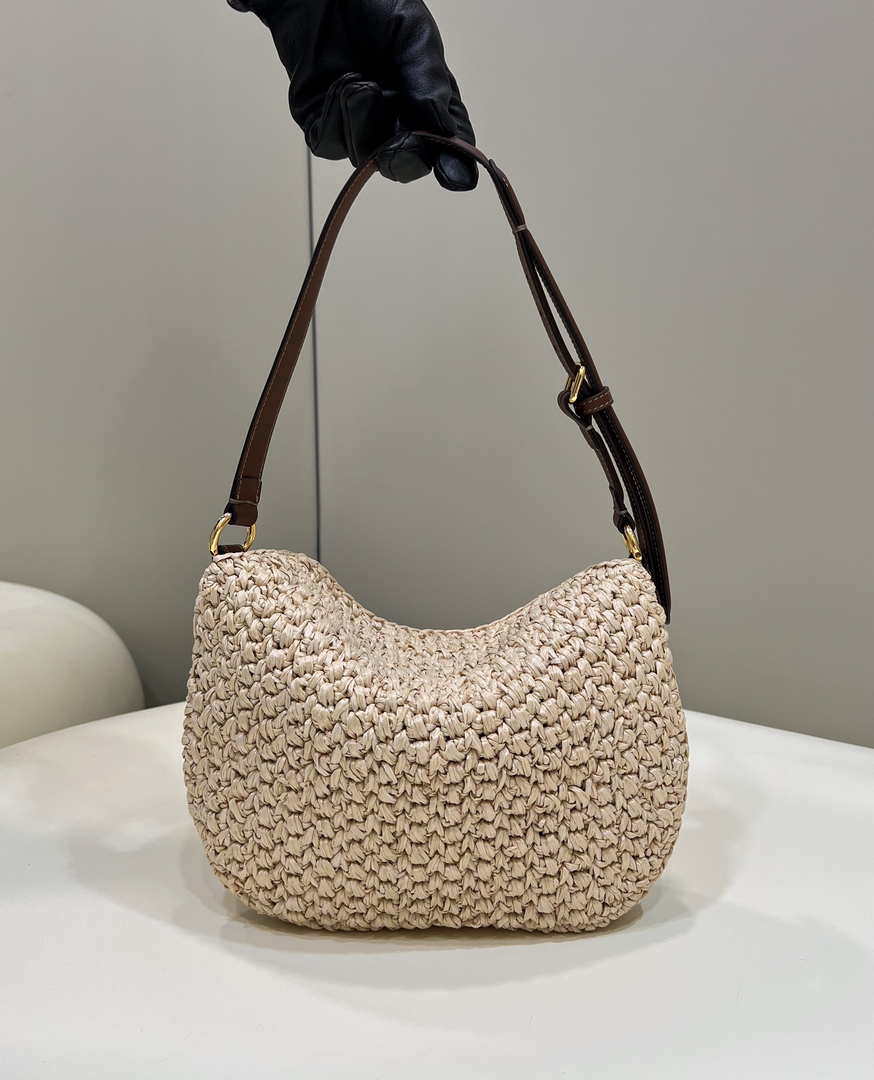 Fendi 8BS069 Fendi Beige raffia bag Croissant bag 8373 - Default Title - View 2