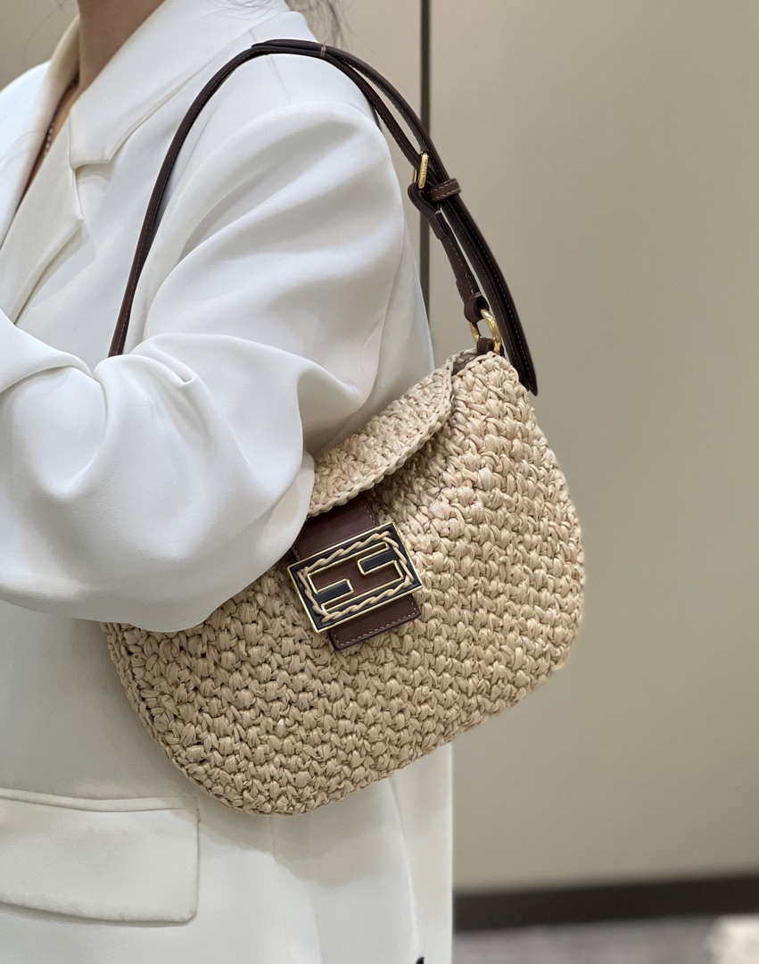 Fendi 8BS069 Fendi Beige raffia bag Croissant bag 8373 - Default Title - View 10