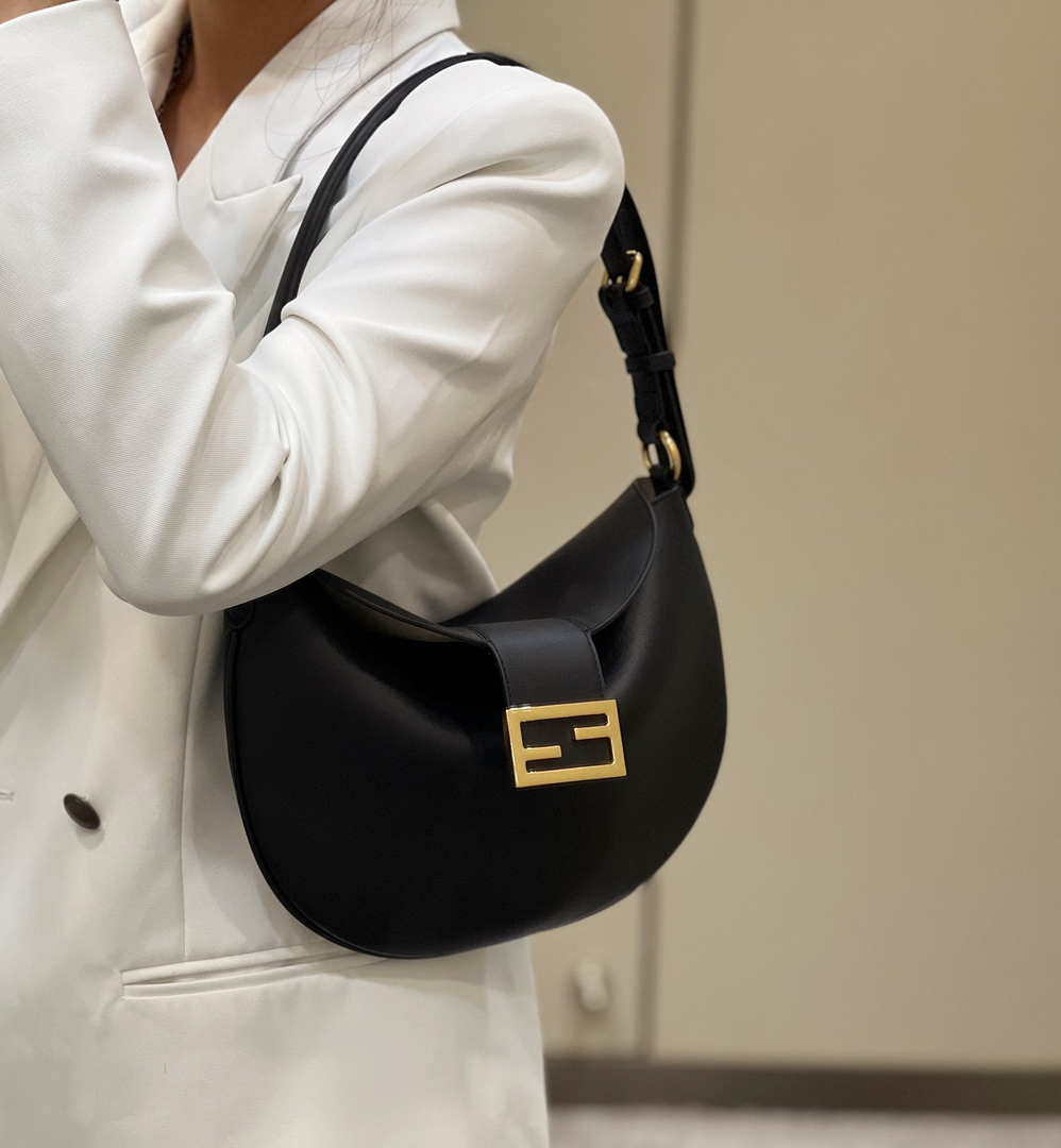 Fendi 8BS069 Fendi Black Leather Croissant bag 8373 - Default Title - View 10
