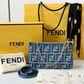 Fendi  8BS073 Baguette Pouch Blue denim-effect FF jacquard charm pouch with chain - Default Title - View 1