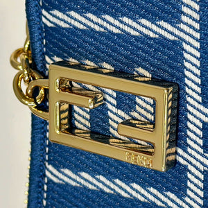 Fendi  8BS073 Baguette Pouch Blue denim-effect FF jacquard charm pouch with chain - Default Title - View 4