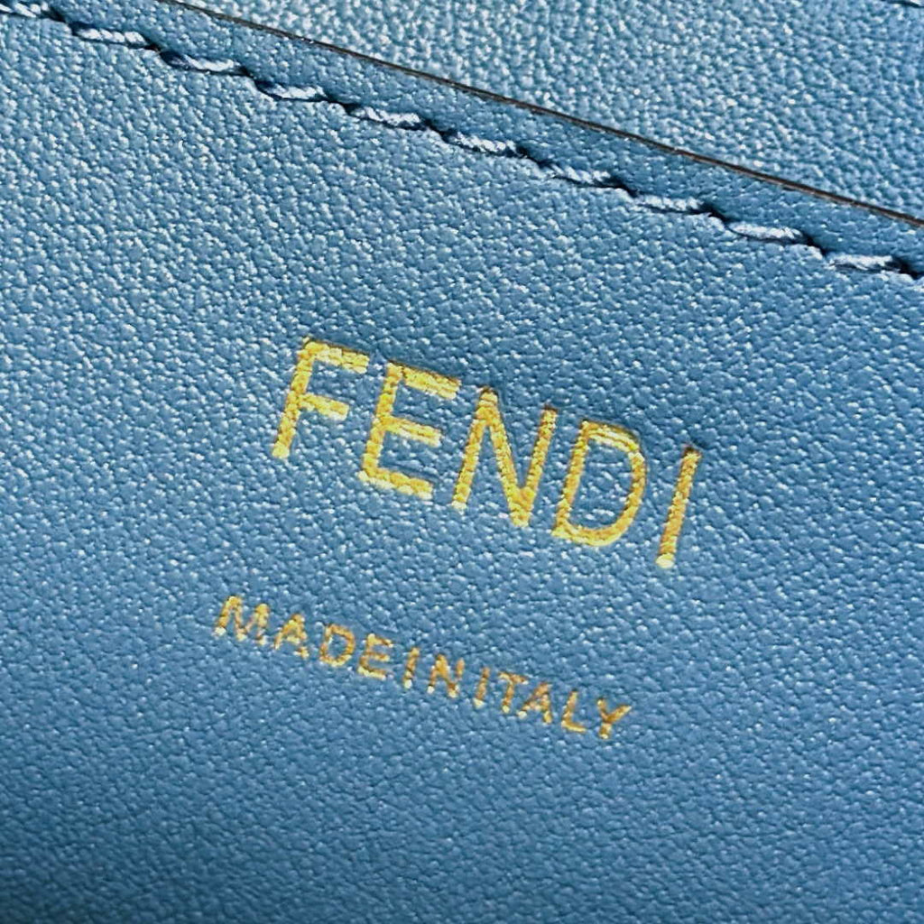 Fendi  8BS073 Baguette Pouch Blue denim-effect FF jacquard charm pouch with chain