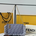 Fendi  8BS073 Baguette Pouch Blue denim-effect FF jacquard charm pouch with chain 073D