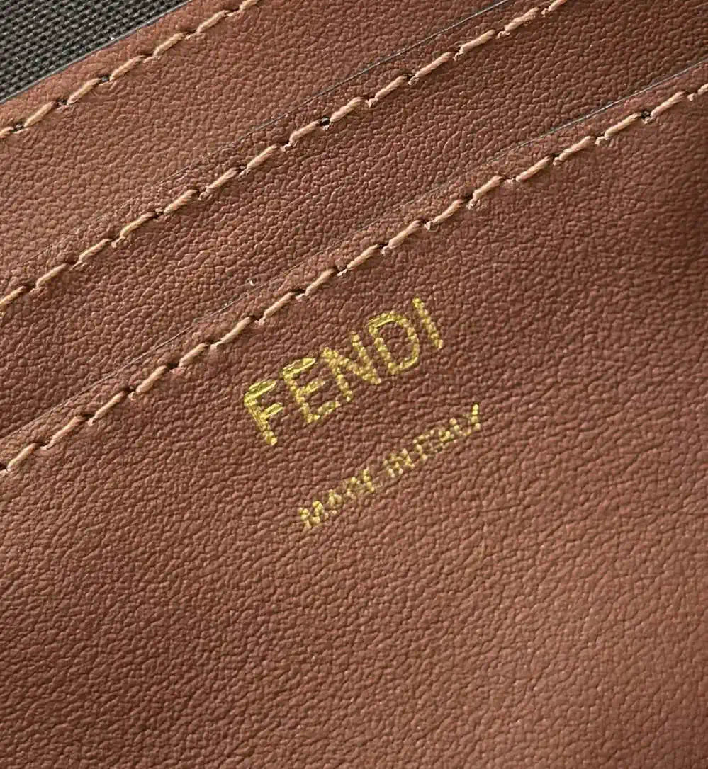 Fendi  8BS073 Baguette Pouch Blue denim-effect FF jacquard charm pouch with chain 073D