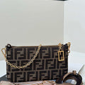 Fendi  8BS073 Baguette Pouch Bronw denim-effect FF jacquard charm pouch with chain - Default Title - View 1