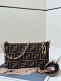 Fendi  8BS073 Baguette Pouch Bronw denim-effect FF jacquard charm pouch with chain