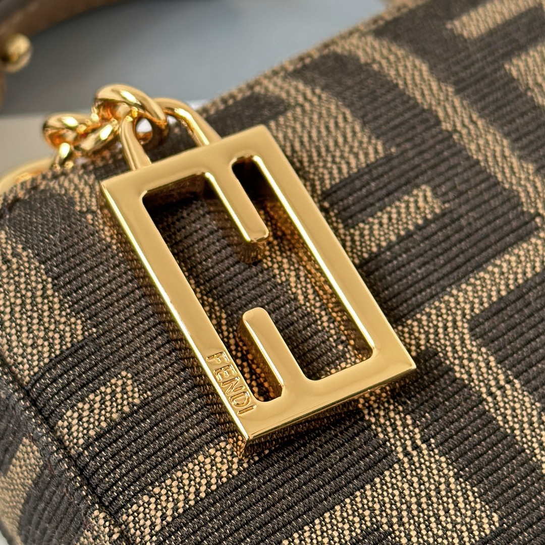 Fendi  8BS073 Baguette Pouch Bronw denim-effect FF jacquard charm pouch with chain - Default Title - View 4