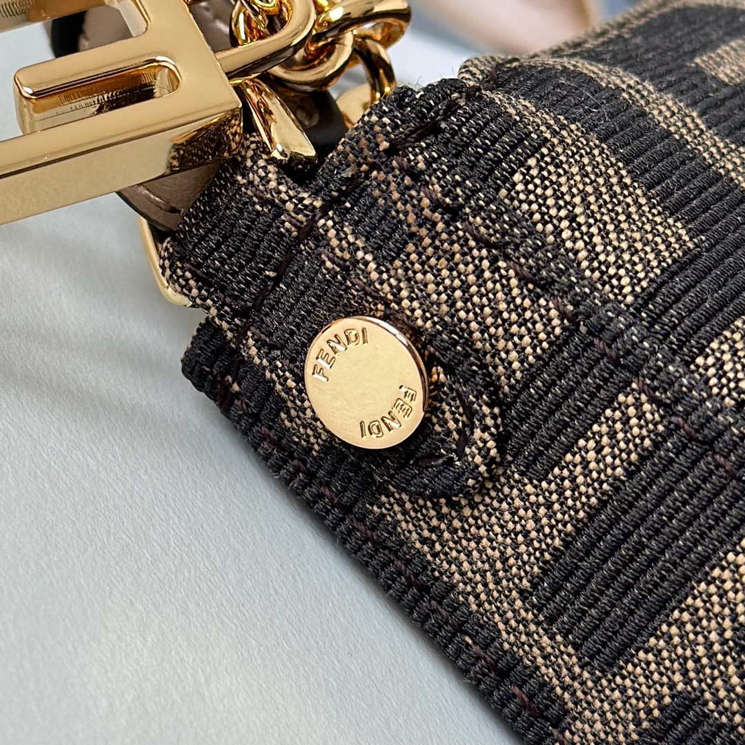 Fendi  8BS073 Baguette Pouch Bronw denim-effect FF jacquard charm pouch with chain - Default Title - View 5