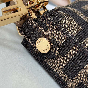 Fendi  8BS073 Baguette Pouch Bronw denim-effect FF jacquard charm pouch with chain - Default Title - View 5