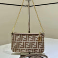 Fendi  8BS073 Baguette Pouch Gray denim-effect FF jacquard charm pouch with chain - Default Title - View 1