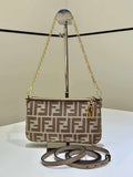 Fendi  8BS073 Baguette Pouch Gray denim-effect FF jacquard charm pouch with chain