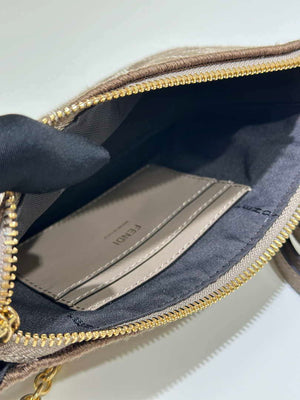 Fendi  8BS073 Baguette Pouch Gray denim-effect FF jacquard charm pouch with chain - Default Title - View 8