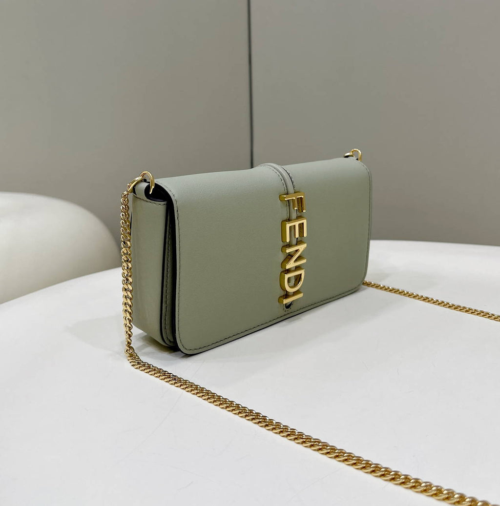 Fendi  8BS076 Fendigraphy Wallet On Chain Green leather wallet