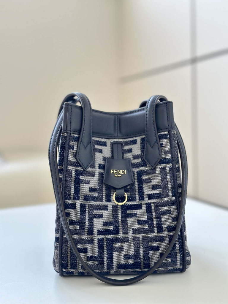 Fendi 8BS083 Fendi Origami Mini Transformable dark blue FF chenille mini-bag 8626BGs
