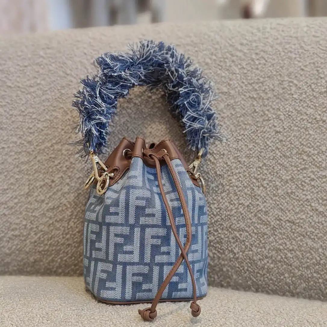 Fendi 8BS093 Mon Tresor Blue denim-effect FF jacquard mini-bag 8685