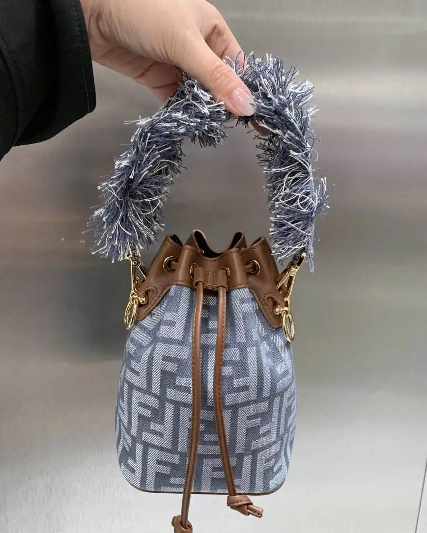 Fendi 8BS093 Mon Tresor Blue denim-effect FF jacquard mini-bag 8685