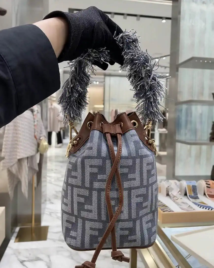 Fendi 8BS093 Mon Tresor Blue denim-effect FF jacquard mini-bag 8685