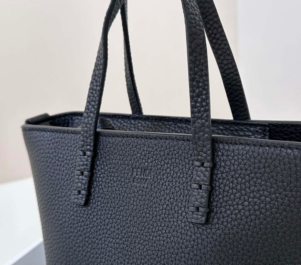 Fendi 8BS096 Black Selleria bag with 62 hand-sewn topstitches 8655C