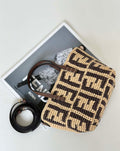 Fendi 8BS096 Roll Mini Brown FF raffia crochet mini bag 8655
