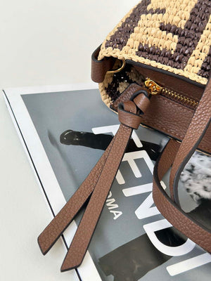Fendi 8BS096 Roll Mini Brown FF raffia crochet mini bag 8655 - Default Title - View 6