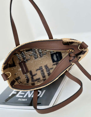 Fendi 8BS096 Roll Mini Brown FF raffia crochet mini bag 8655 - Default Title - View 9