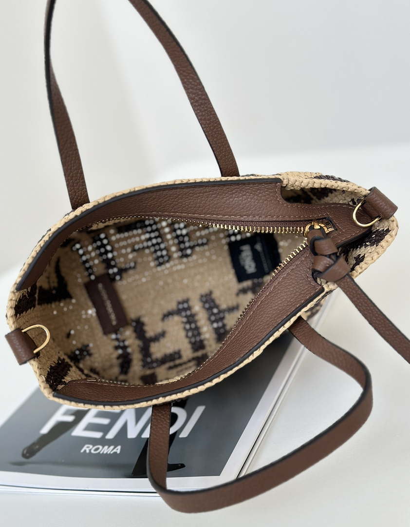 Fendi 8BS096 Roll Mini Brown FF raffia crochet mini bag 8655