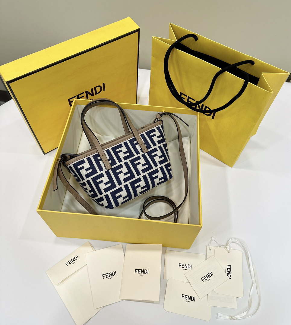 Fendi 8BS096 Roll Mini Midnight blue FF chenille mini-bag 8655