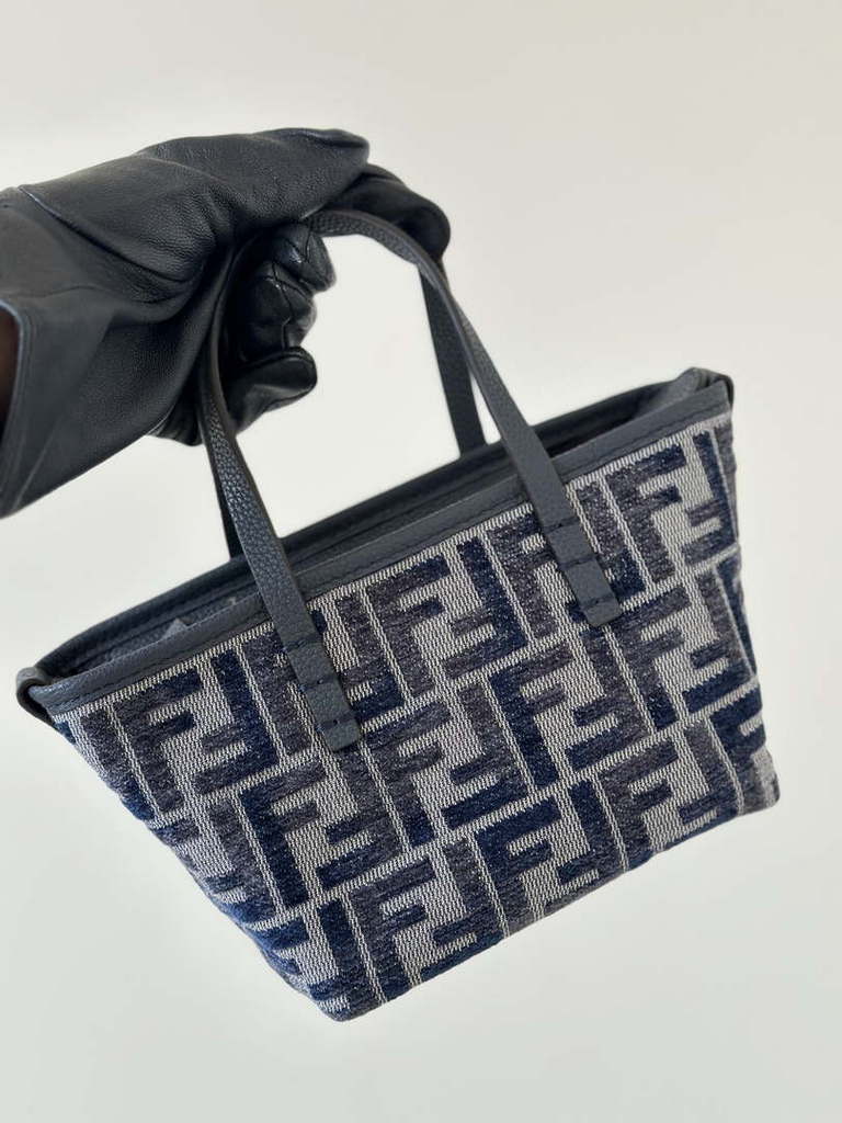 Fendi 8BS096 Roll Mini Dark Blue FF chenille mini bag 8655