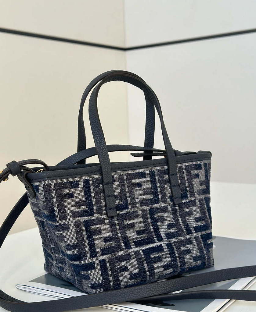 Fendi 8BS096 Roll Mini Dark Blue FF chenille mini bag 8655