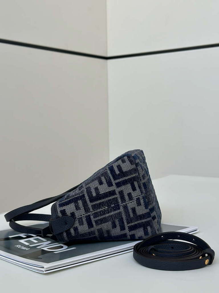 Fendi 8BS096 Roll Mini Dark Blue FF chenille mini bag 8655