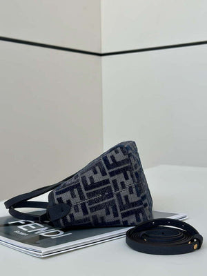 Fendi 8BS096 Roll Mini Dark Blue FF chenille mini bag 8655 - Default Title - View 4