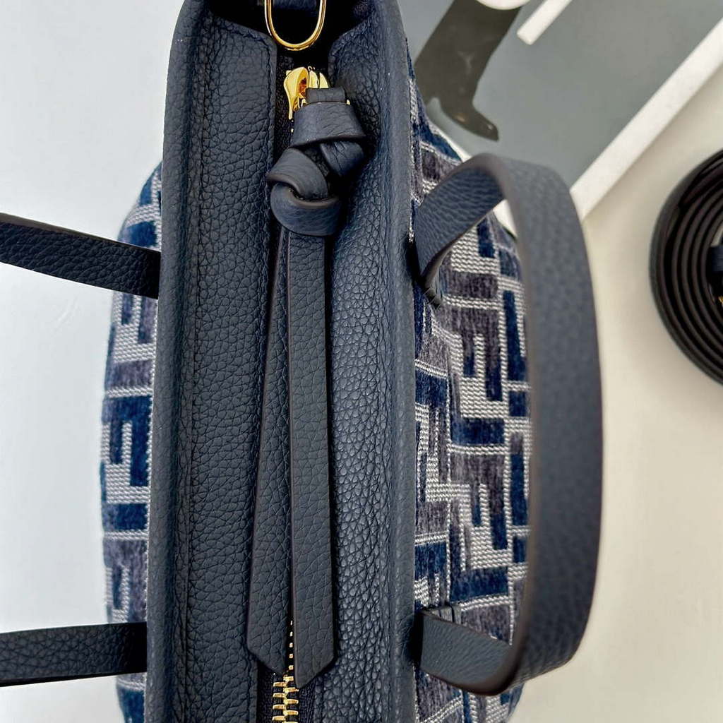 Fendi 8BS096 Roll Mini Dark Blue FF chenille mini bag 8655