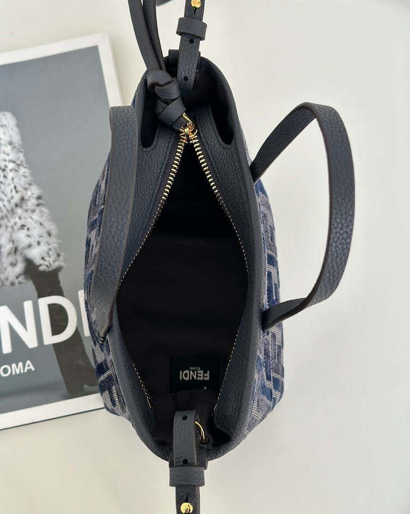 Fendi 8BS096 Roll Mini Dark Blue FF chenille mini bag 8655