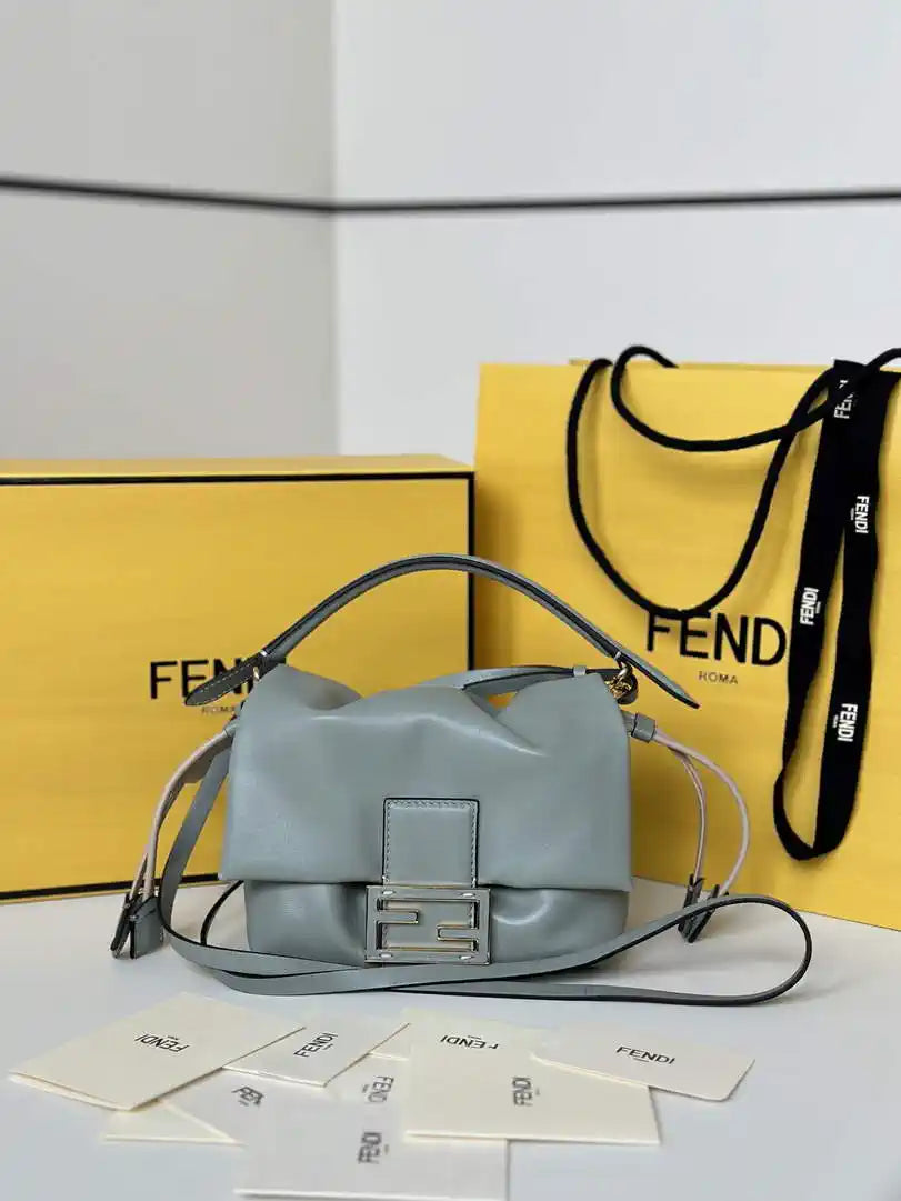Fendi 8BS105ABVEF0K7E Mamma Baguette Small Blue nappa leather bag 8677S