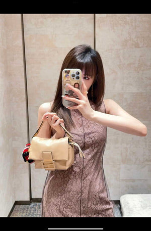 Fendi 8BS105ABVEF0K7E Mamma Baguette Small Pale pink nappa leather mini bag 8677 - Default Title - View 3