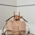 Fendi 8BS105ABVEF0K7E Mamma Baguette Small Pale pink nappa leather mini bag 8677 - Default Title - View 1